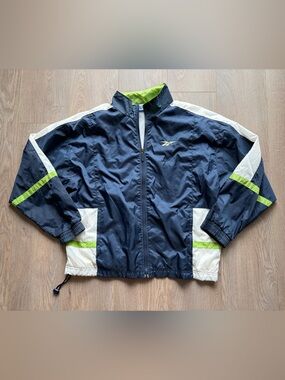 💙💚 Vintage 90s Reebok Navy & Lime Green Windbreaker Jacket | Size L | Retro
